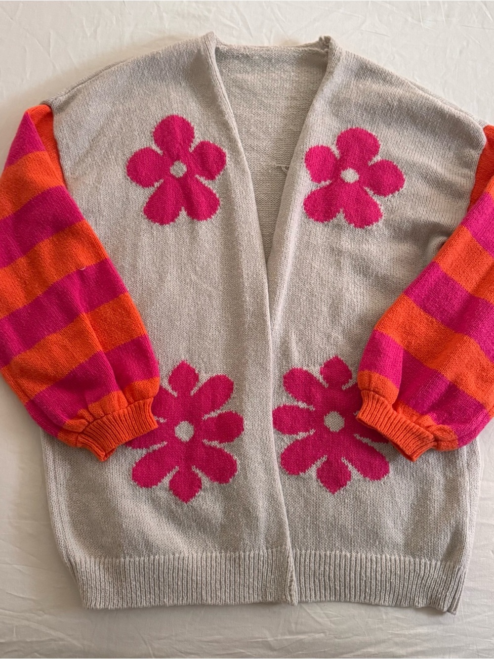 Cozy Floral Cardigan Sweater in Cream with Pink & Orange Accents